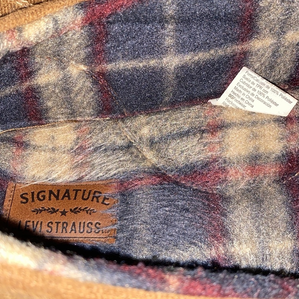 LEVI STRAUSS‎  MENS SIZE 11/12 FAUX TAN SUEDE FLANNEL LINED SLIPPERS CLEAN - Picture 7 of 11